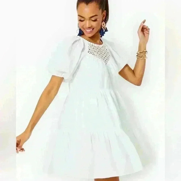 SALE Lilly Pulitzer Charlet Short Sleeve Linen Dress Party Resort White Sorority - Picture 1 of 6